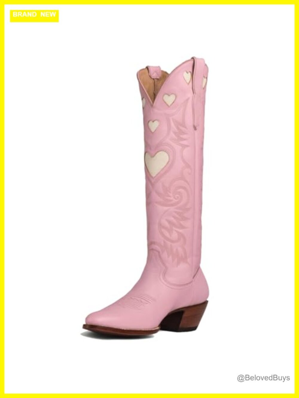 Faux Leather Knee High Cowgirl Boots Embroidered Heart Western